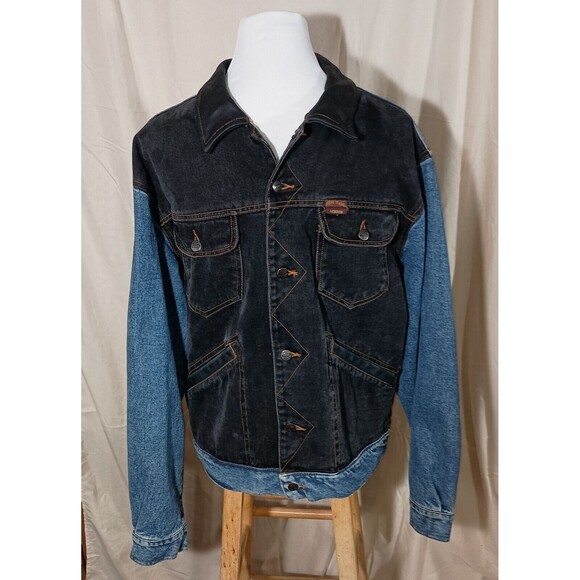 Vintage Pepe Jeans London Men's L Black Blue Denim Jacket Flannel Lined Leather - Picture 1 of 16
